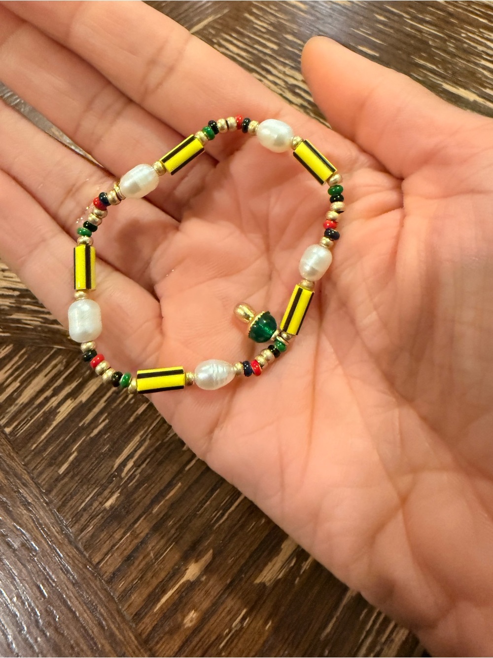 Clare V Yellow, Green & White Beaded Stretch Bracelet